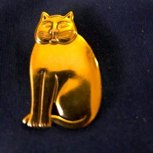 EUC Laurel Burch Signed Gold Tone Cat Brooch